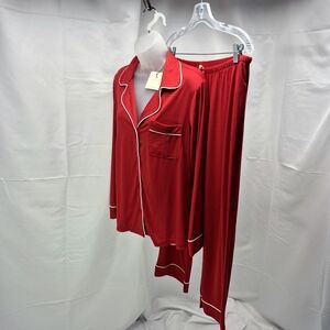 NWT Cynthia Rowley Red Piped Long Sleeve Pajama Set Large